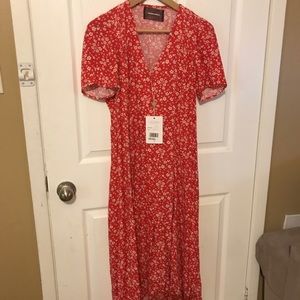 Mid length red dress from Reformation